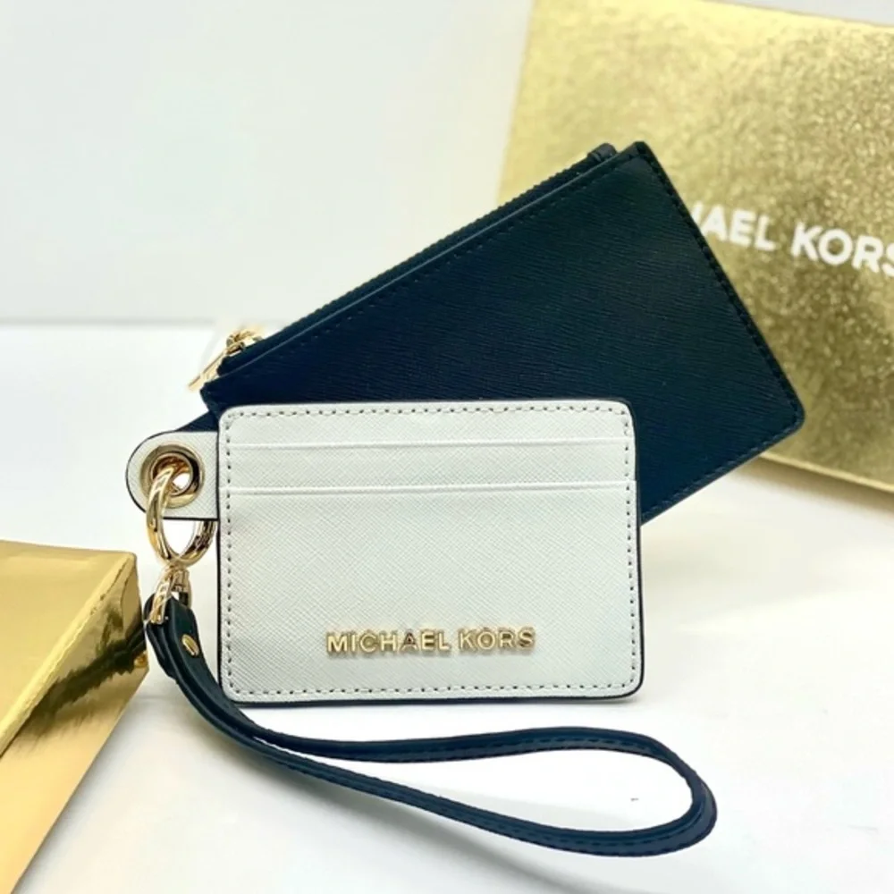 MICHAEL KORS GIFTABLES SM Wallet CARD CASE DUO LEATHER BLACK & White - Picture 1 of 11